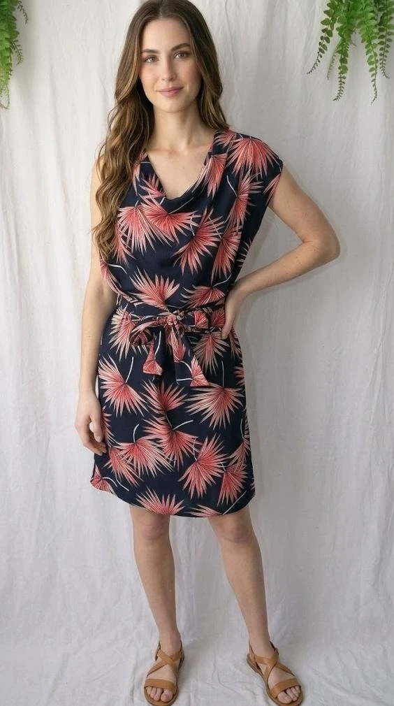 Draped dress tropical print & cowl neck "Vintage Love" - Made in France – photo 5